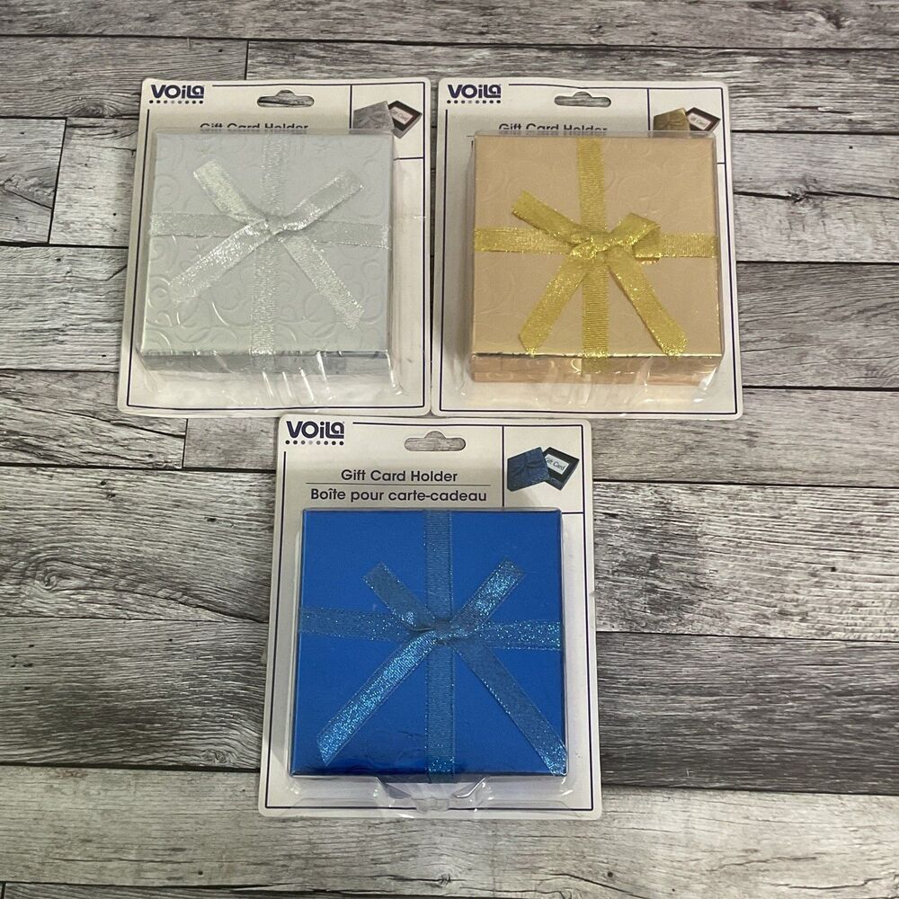 Voila Gift Card Holder Boxes Swirl Square 4.25x4.25 Silver Gold Blue 3